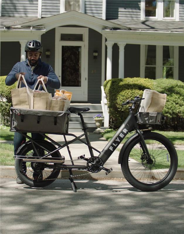 man with groceries in an eBike